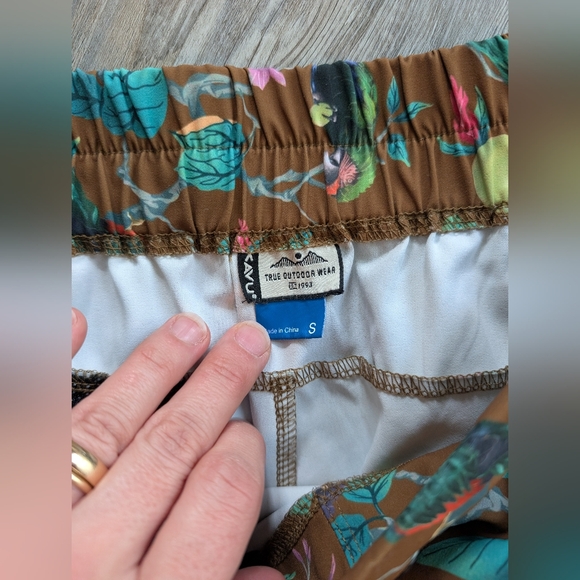 Kavu Brown Floral Athletic Shorts with Teal and Purple Accents - Picture 3 of 3